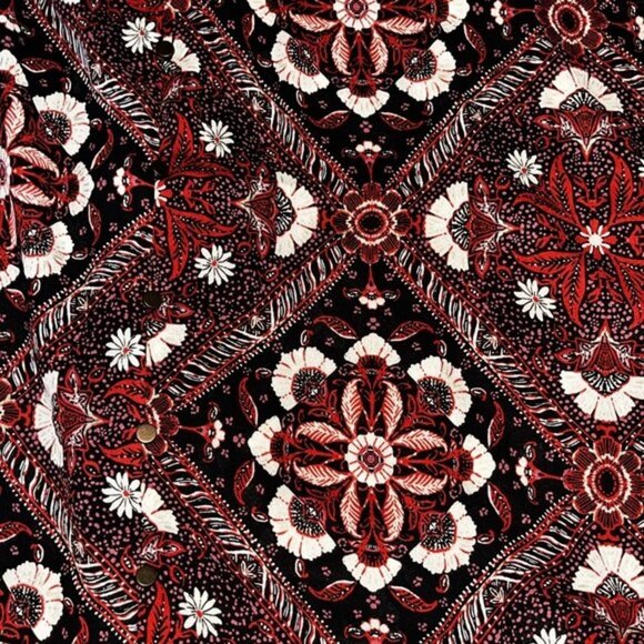 Maurices Floral Geometric Blouse Maroon Red Button Front NWT Womens Size Medium - Picture 3 of 4